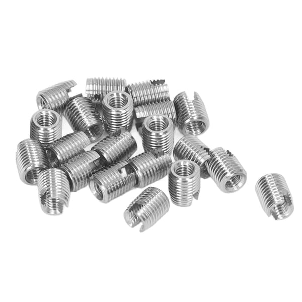 20 kpl itsekierteittävä kierre-insertti M4x0,7 ulkokierre M6,5x0,75 sisäkierre 8 mm pituus