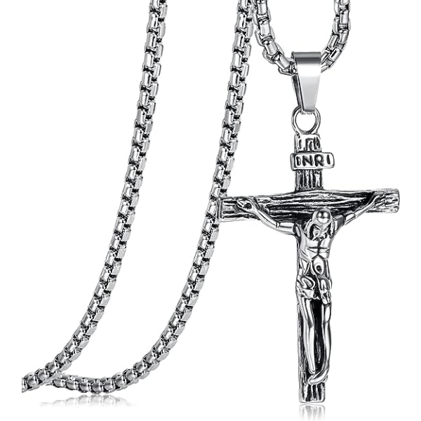 Korshalsbandshänge män kvinnor rostfritt stål krucifix Jesus halsband med venetiansk kedja 55cm