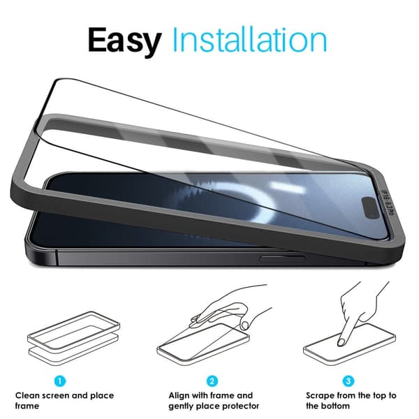 NORTHJO Kompatibel med iPhone 16 Pro Skärmskydd Full täckning 2-PACK inkl. Ram 77