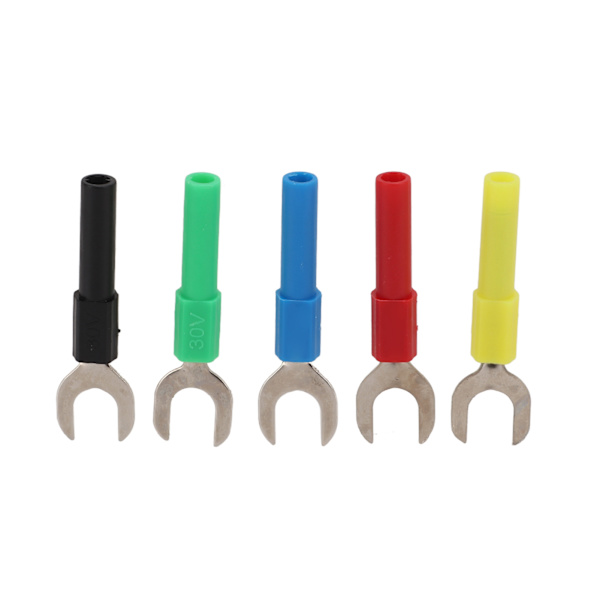 10 st gaffelspade Trådkontakter 5 färger 8 mm/0,3 tum Avstånd U Typ 4 mm/0,2 tum Tail Banana Jack hona Adapter för test