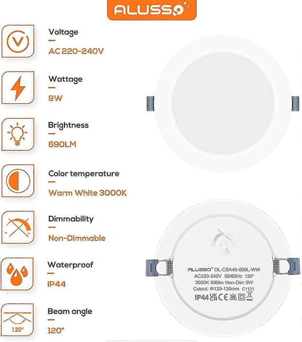 9w LED ultratynn downlight innfelt taklampe hvit spotlight 6x White