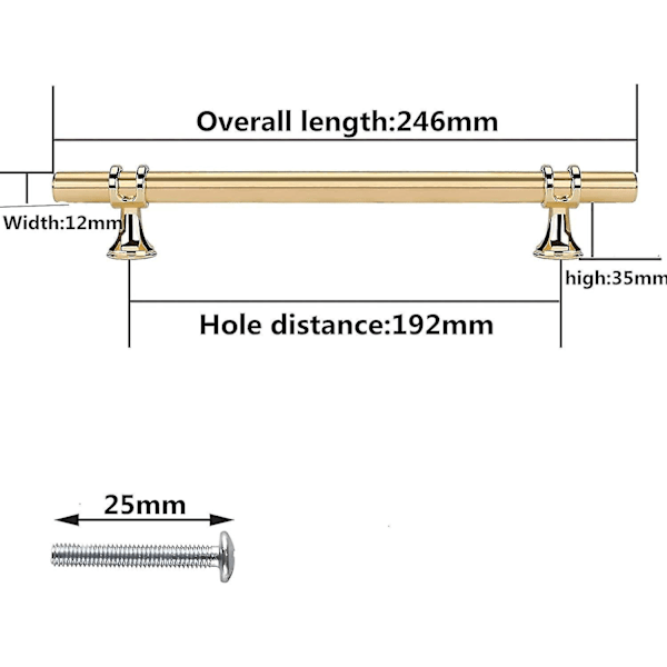 Gyldne Køkkenmøbelgreb i Zink Legering - Sæt af 6, 192mm Centerafstand