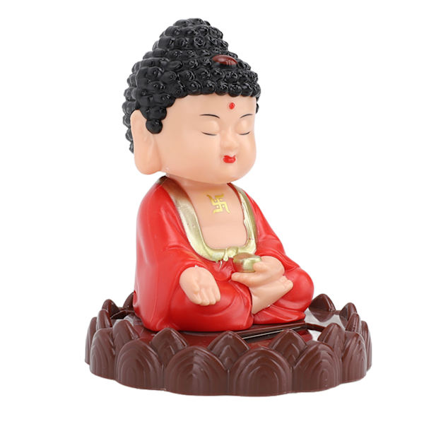 Nodding Buddha Staty Soldriven Vivid Energisparande Auto Nickande Munkfigur för present Lycka Rikedom Röd