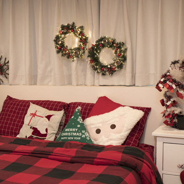 led julelys soveværelse jule hængende cirkel dekorationslys 50 lys (uden batteri), 1 kogle med røde frugter