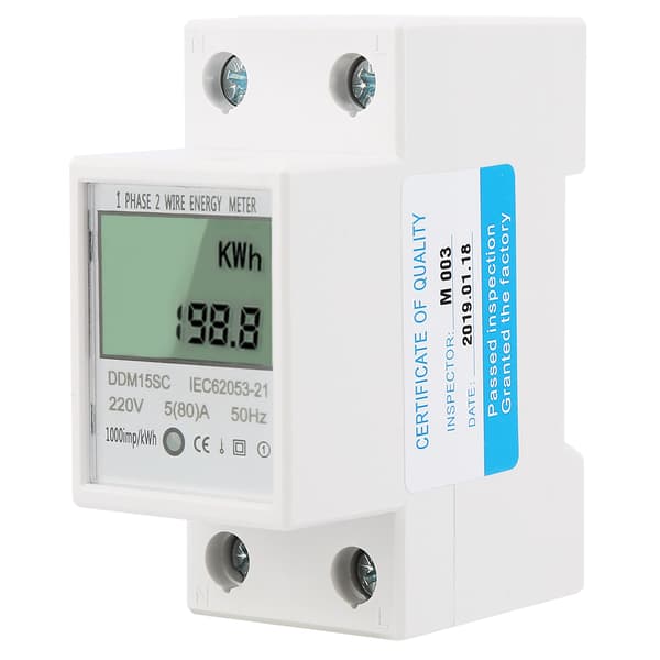 5-80A DDM15SC LCD Digital Display Enfas Din Rail Elektronisk Energi KWh-mätare