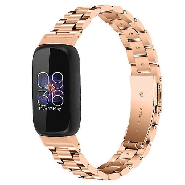 Håndledsrem kompatibel med Fitbit Inspire 3 rustfrit stål 3 perler erstatnings smarturrem PinkGold