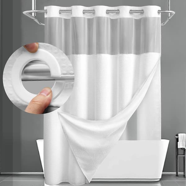 Duschdraperi utan krokar med SnapIn tygfoder, set, vit våffel, 75 x 72 tum, badrum