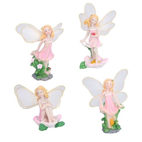 4 stk Blomsterfe-figurer Statue Hage Dekorasjon Harpiksmodell Miniatyr Landskapsdekor