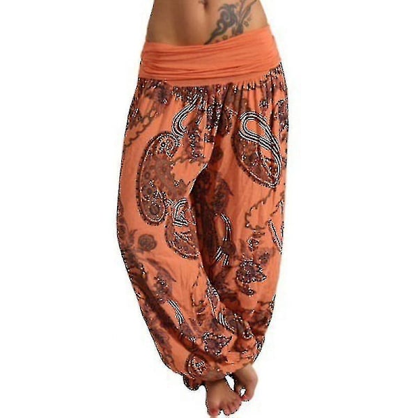 Women's Plus Size Orange Printed Wide Leg Harem Pants 3XL