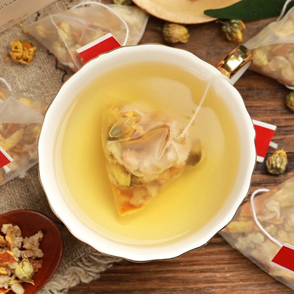 15 förpackningar Osmanthus tepulver malningsprocess Osmanthus päron örtte Triangulärt förpackning te för hemmakontor