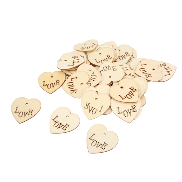 50 stk Love Heart Form Træspån Glattere Overflader Dejlig Form DIY Træknapper til Hjemindretning Håndværk Gaver