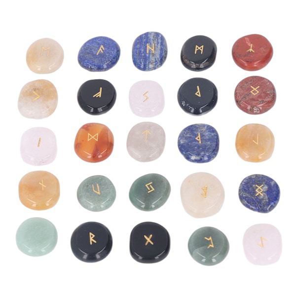 25 st Runstenar Set Blandade Färger Polerade Meditation Spådom Chakra Healing Sten Kristaller Dekoration