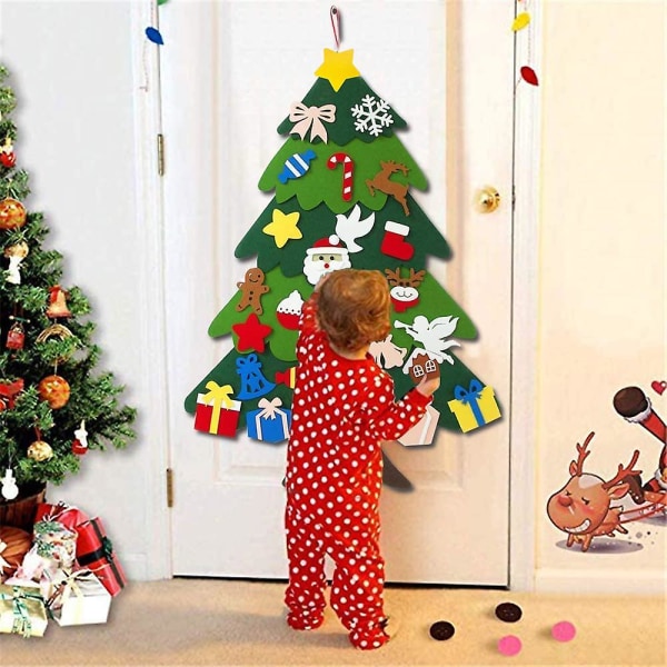 Gjør-det-selv filt juletresett avtakbare ornamenter, vegghengende julegaver for barn til julepynt