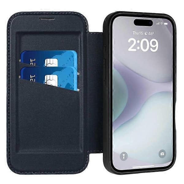 Kompatibelt med iPhone 16-skal Magnetisk stängning Kortfack Läderfodral med fällbart lock Black