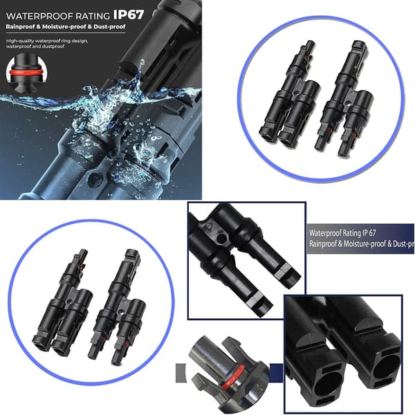 Sett med 2 Y-formede grenkontakter for parallellkobling mellom solcellepaneler