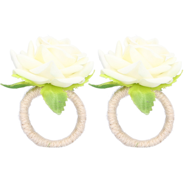 2 stk/pakke Simulerte Blomster Serviettringer Moderne Serviettholder Borddekorasjoner for Bryllup Hvit