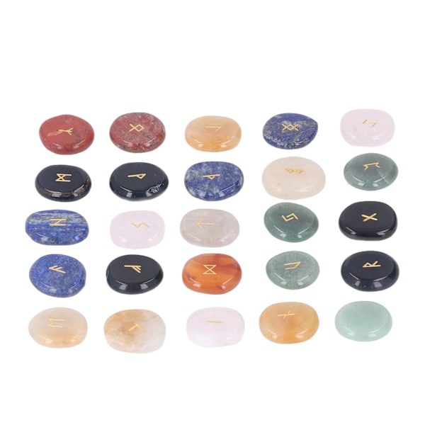 25 st Runstenar Set Blandade Färger Polerade Meditation Spådom Chakra Healing Sten Kristaller Dekoration