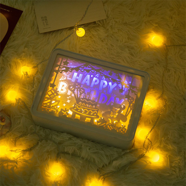 Papercut Light Box Mjukt Varmt Ljus Romantisk USB Batteridriven 3D Pappersskulpturlampa för Sovrum Kontor Fest Typ 4 (Manuell Brytare)