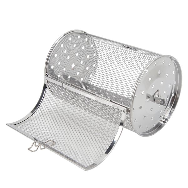 Rullande Grillkorg i Rostfritt Stål BBQ Rullande Korg Gaffel Tråd Nät Cylinder Grillkorg för Camping Picknick Fest 18cm Höjd