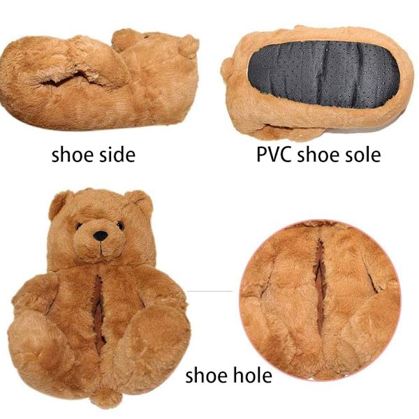 Piirretty karhu pehmeät tossut naisille, pehmeät tossut kotiin sisätiloihin, lämpimät tossut talvilahjaksi