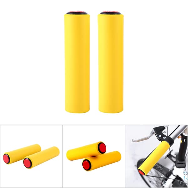 1 par høj densitet silikone styrgreb med propper til 18 mm diameter cykelstyr (gul)