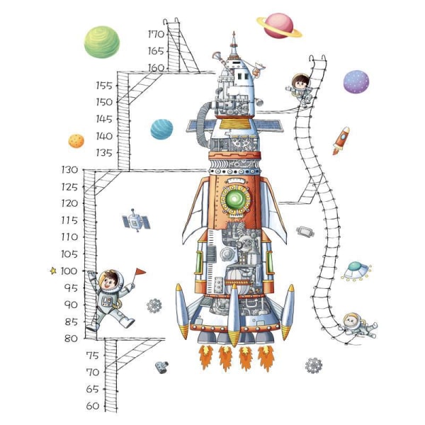 2 delar rymdskepp Astronaut Höjdmätning Linjal Layout Tidig utbildning Höjddekor Barnrum Dagis Väggdekor