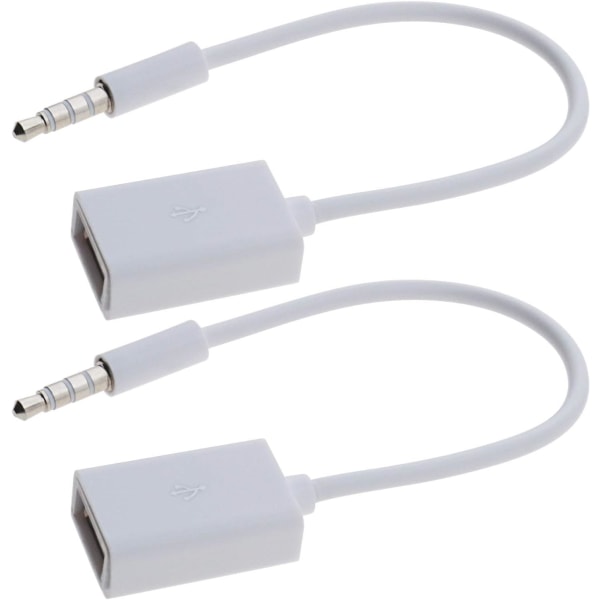 2st AUX till USB -adapter 1/8"/3,5 mm hane extra ljudkontakt till USB 2.0 hona omvandlarledningskabel
