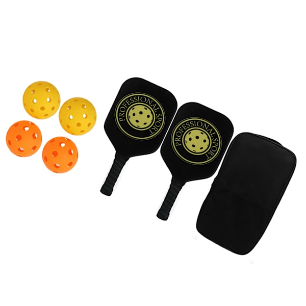 Pickleball Racket Set 2 Rackets 4 Bollar Lättvikts Kolfiber Pickleball Racket för Inomhus Utomhus Svart Gul