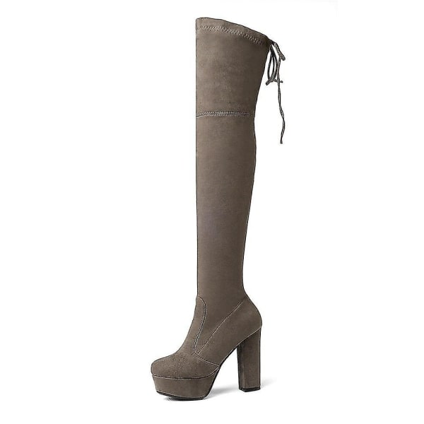 Storlek 34-43 Nya Over The Knee Boots Mocka Lår Stövlar med hög plattform Smal Sexiga Dam Vinterstövlar Dam Custom Made khaki 9