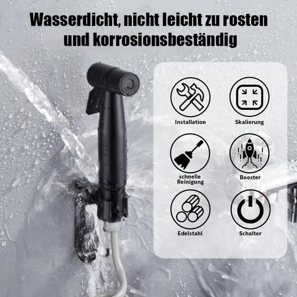 Sort brusehoved i rustfrit stål til toilet, bidet, badeværelse, bruser, hygiejne, bleskylning, standard G1/2-interface