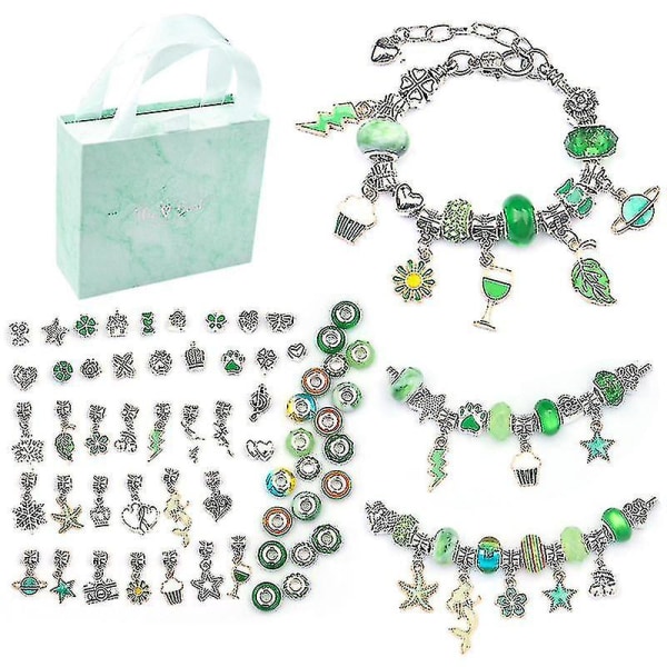 Berlockarmbandstillverkningssats gör-det-själv hantverk smycken set för barn flickor tonåringar Green