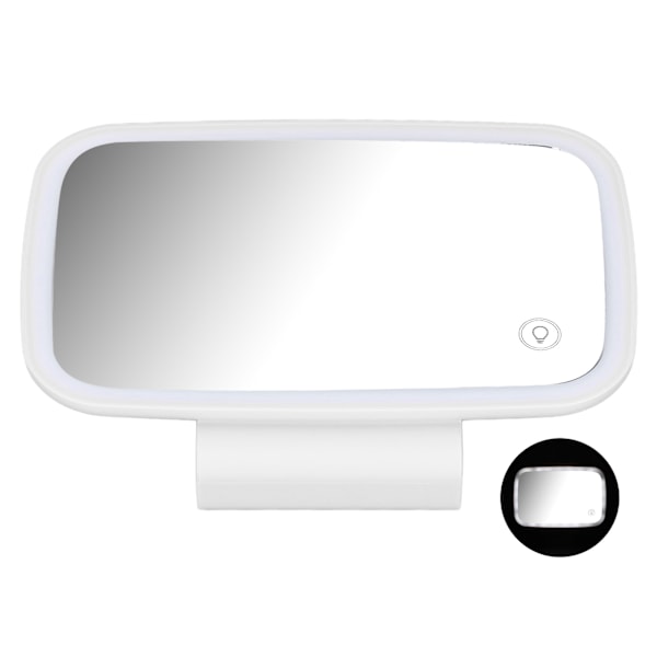 Bil Solskydd Sminkspegel Surround LED-lampor Pekskärm Plug and Play med infällbar baksida ClipWhite