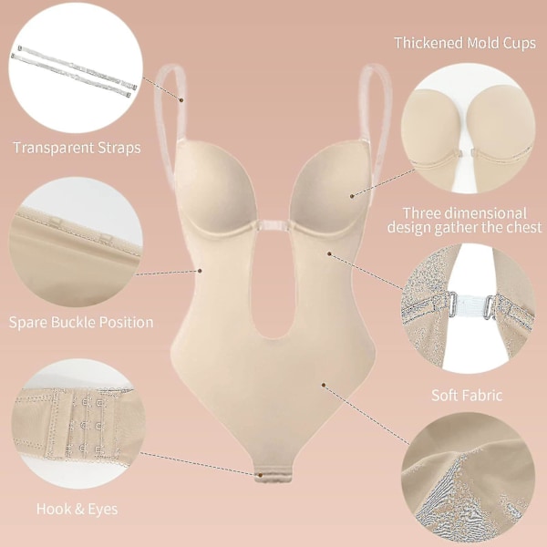 Dyb V-udskæring, Stropløs, Rygfri Body Shaper Shapewear Beige 3XL