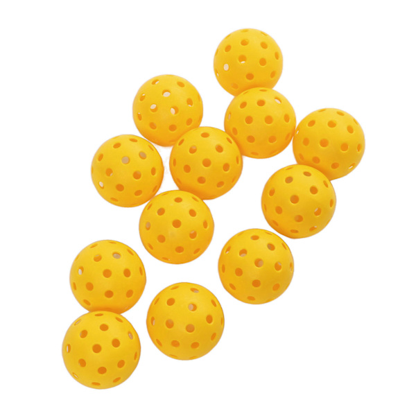 12 st 74 mm 40-håls Pickleballs i PE-plast med hög elasticitet för utomhusbruk, gula