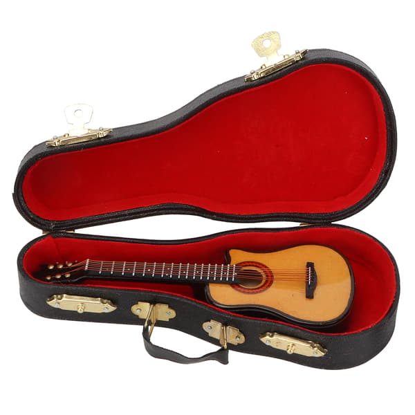 Miniatyr Elektrisk Gitarr Modell i Lind och Metall, Mini Musikinstrument Ornament 13cm Cutaway Gitarr