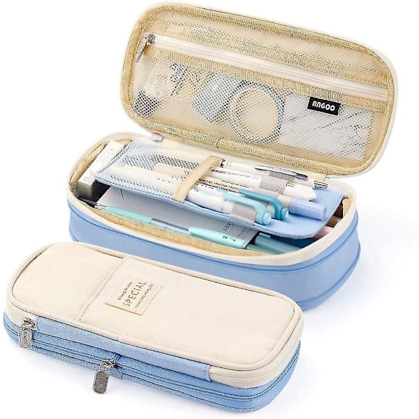 Large Capacity Light Blue Pencil Pen Case Storage Bag