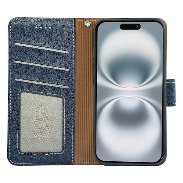 【NX】Compatible with iPhone 17 Case, RFID Blocking Wallet, Lychee Textured Leather Case, Magnetic Buckle, Blue Blue Blue