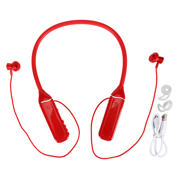 Bluetooth-halsbandshörlurar med LED-strömindikator, minneskortsuppspelning, magnetiska öronsnäckor, headset med RGB-bakgrundsbelysning, röd