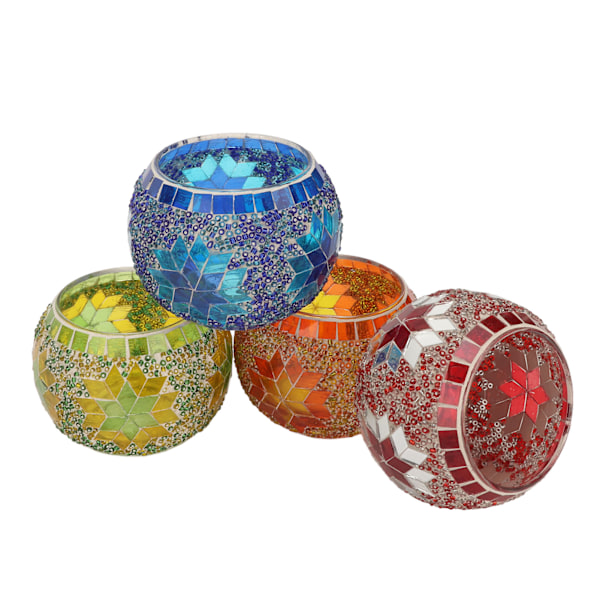 4 st Mosaik Glas Ljusstake Handgjord Färgrik Romantisk Mosaik Glas Ljushållare Dekoration för Hem Bar Middag