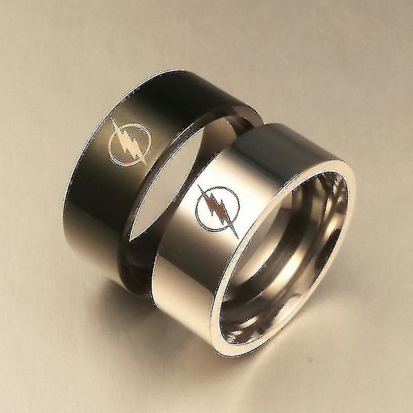 Flash Black Titanium Stainless Steel Ring Silver 7