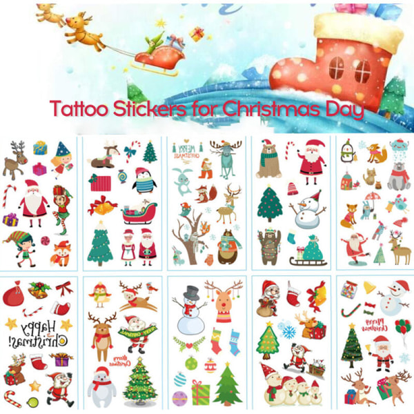 Juletatoveringsklistermærker feriefest atmosfære tegneserie elg søde tatoveringsklistermærker 10 designs tilfældigt udstedt 1