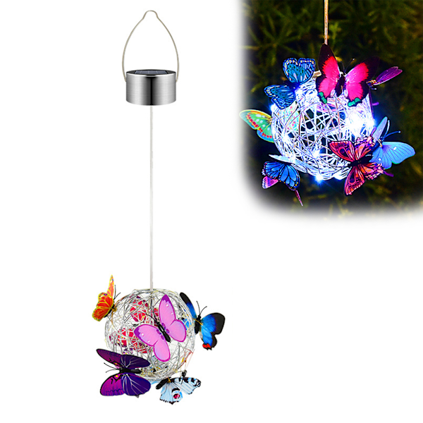 Hängande Solar Light Butterfly Solar Garden Lights med färgglada fjärilar LED Metal Solar Lantern IP65 vattentät utomhus trädgårdslampor