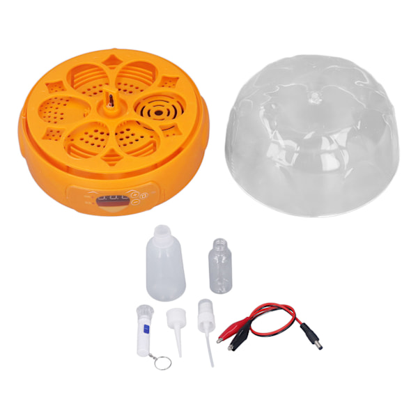 15W Ägginkubator 6 Ägg Digital Mini Helautomatisk Ägginkubator med Automatisk äggvändare för kläckning av kyckling Anka Vaktel 100‑240V Gul UK-kontakt