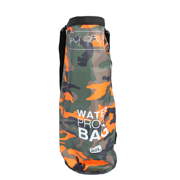 Vandafvisende Tørpose Polyester PVC Letvægts Foldbar Bærbar Rulletop Tørpose til Svømning Orange Camouflage 20L