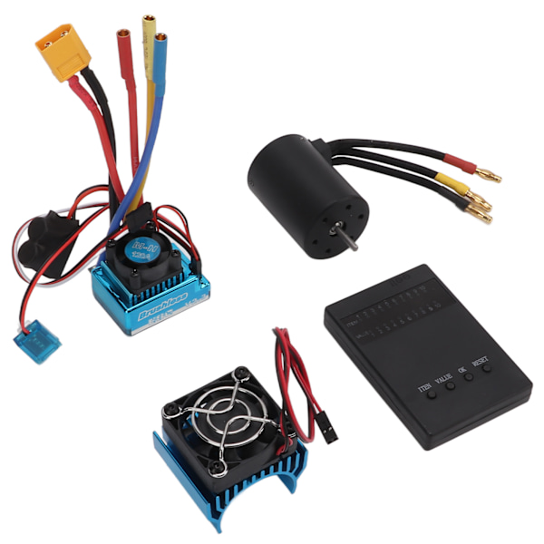 3650 2300KV Borstlös Motor + 120A Borstlös ESC XT60-kontaktversion + Programmeringskort + Motorfläktset för 1/8 1/10 RC-bil