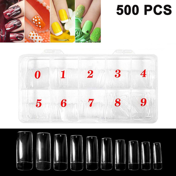 500 kappaletta läpinäkyviä kynsikynsikappaleita tekokynsien kärkiä 10 erikokoista tekokynsikärkeä naisille