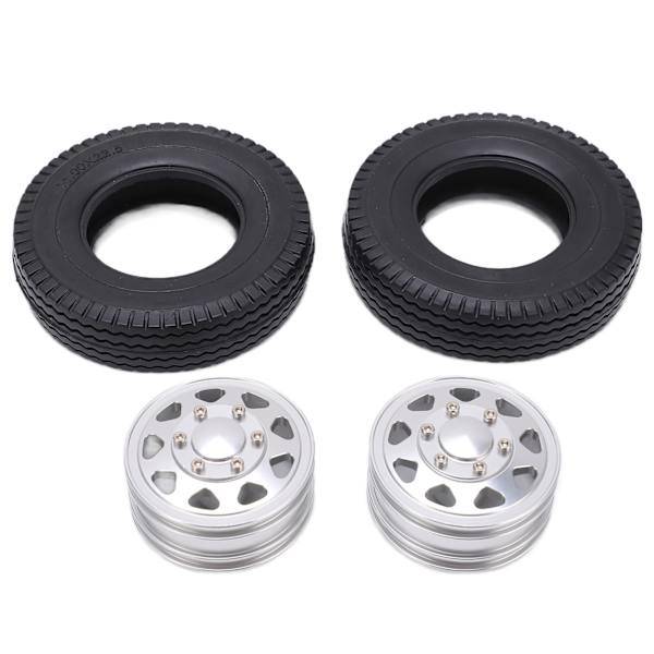 2 stk. metal forhjul med 22 mm bredde gummidæk til Tamiya 1/14 RC Trailer Traktor Truck Sølv