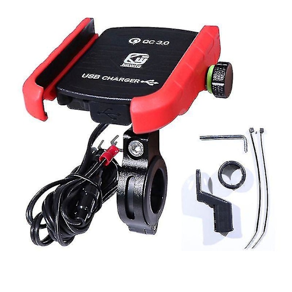 360 Degree Waterproof Motorcycle Handlebar Mirror Cell Phone Mount Holder with QC 3.0 USB Charger for Smartphone - Orange