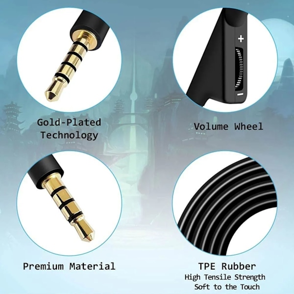 Spillhodetelefon lydkabel 2 meter justerbar volum 3D stereo forlengelseskabel for Astro A10 A40 A30