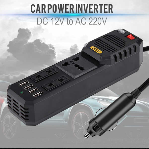 200W DC 12V til AC 220V Bilstrømskonverter Cigarettænder USB Oplader Universal